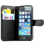 Wholesale iPhone 5 5S Crystal Flip Leather Wallet Case with Stand Strap (RibbonBow Black)